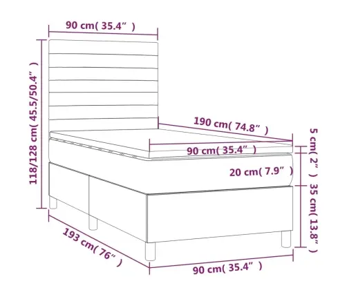 Atsperu Gulta Ar Matraci, Led, Melns Samts, 90X190 Cm Vidaxl