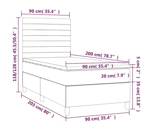 Atsperu Gulta Ar Matraci, Led, Tumši Zils Samts, 90X200 Cm Vidaxl