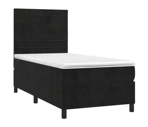 Atsperu Gulta Ar Matraci, Led, Melns Samts, 100X200 Cm Vidaxl