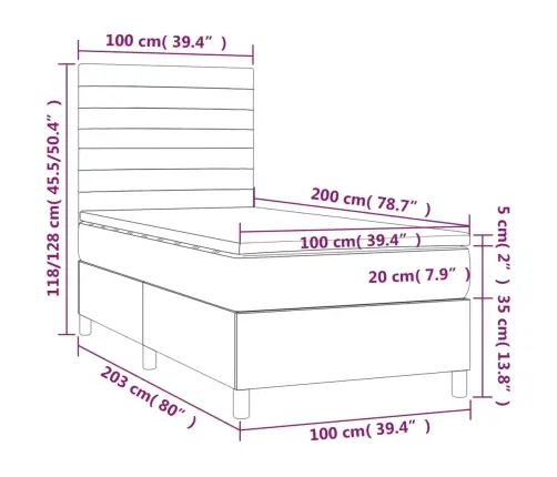 Atsperu Gulta Ar Matraci, Led, Melns Samts, 100X200 Cm Vidaxl