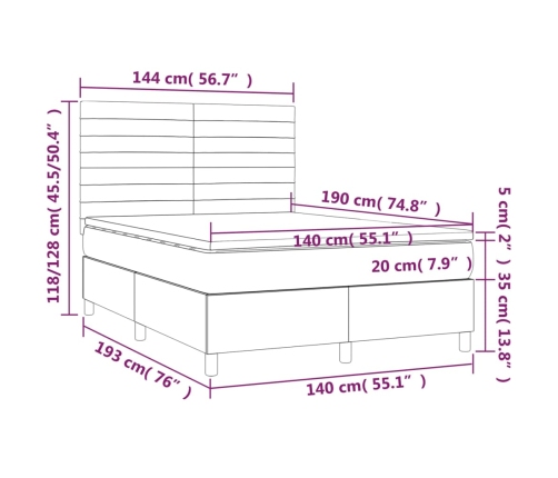 Kontinentaalvoodi Madrats Ja Led, Tumehall, 140X190 cm Samet