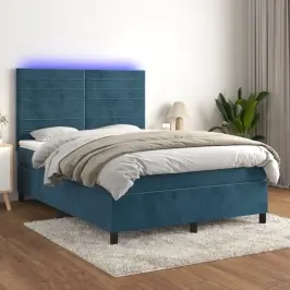 Atsperu Gulta Ar Matraci, Led, Tumši Zils Samts, 140X200 Cm Vidaxl