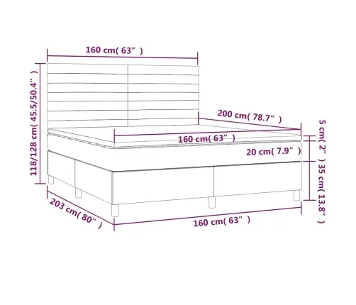 Atsperu Gulta Ar Matraci, Led, Tumši Zils Samts, 160X200 Cm Vidaxl