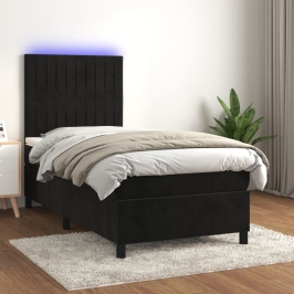 Atsperu Gulta Ar Matraci, Led, Melns Samts, 90X200 Cm Vidaxl