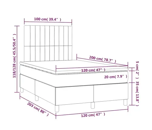 Atsperu Gulta Ar Matraci, Led, Tumši Zaļš Samts, 120X200 Cm Vidaxl