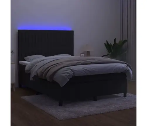Atsperu Gulta Ar Matraci, Led, Melns Samts, 140X190 Cm Vidaxl