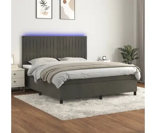 Lova Su Spyruoklėmis/Čiužiniu/Led, Pilka, 180X200cm Aksomas