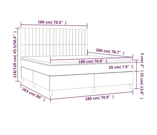 Atsperu Gulta Ar Matraci, Led, Tumši Zaļš Samts, 180X200 Cm Vidaxl