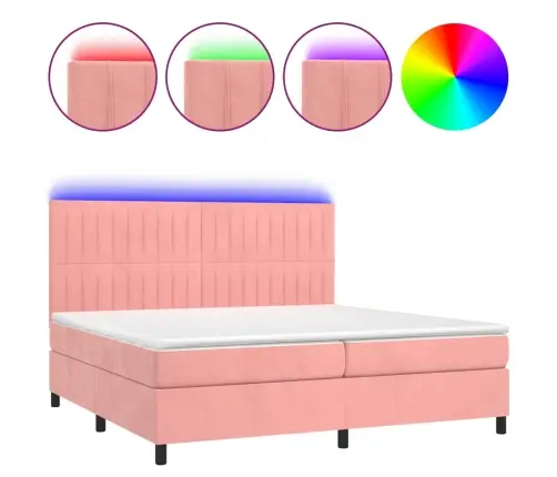 Atsperu Gulta Ar Matraci, Led, Rozā Samts, 200X200 Cm Vidaxl