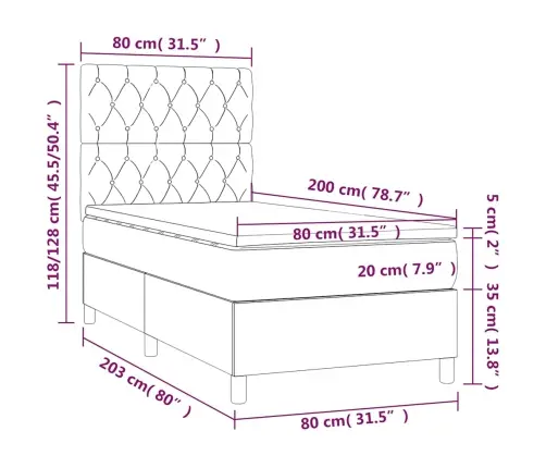 Atsperu Gulta Ar Matraci, Led, Tumši Zils Samts, 80X200 Cm Vidaxl