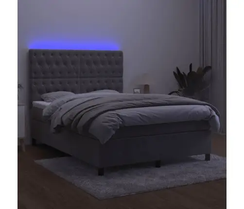 Lova Su Spyruoklėmis/Čiužiniu/Led, Pilka, 140X200cm Aksomas