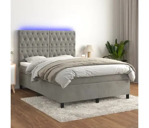 Lova Su Spyruoklėmis/Čiužiniu/Led, Pilka, 140X200cm Aksomas