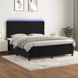 Lova Su Spyruoklėmis/Čiužiniu/Led, Juoda, 160X200cm Aksomas