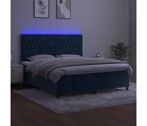 Atsperu Gulta Ar Matraci, Led, Tumši Zils Samts, 180X200 Cm Vidaxl
