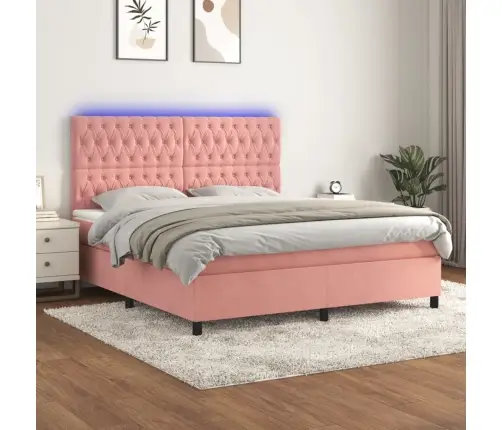 Atsperu Gulta Ar Matraci, Led, Rozā Samts, 180X200 Cm Vidaxl