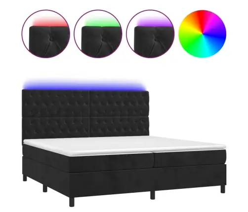 Atsperu Gulta Ar Matraci, Led, Melns Samts, 200X200 Cm Vidaxl