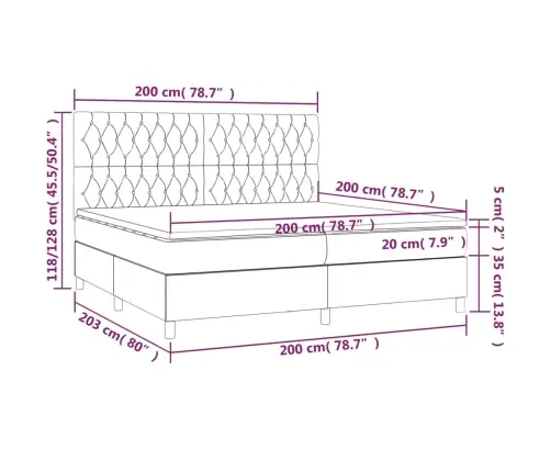 Atsperu Gulta Ar Matraci, Led, Melns Samts, 200X200 Cm Vidaxl