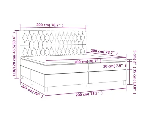 Kontinentaalvoodi Madrats, Led, Roosa, 200X200 cm Samet
