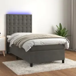 Atsperu Gulta Ar Matraci, Led, Tumši Pelēks Samts, 90X200 Cm Vidaxl