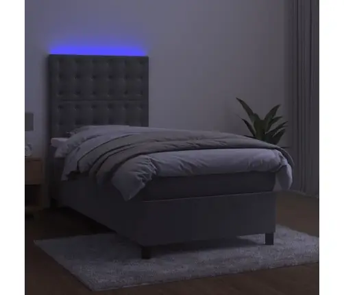 Atsperu Gulta Ar Matraci, Led, Gaiši Pelēks Samts, 100X200 Cm Vidaxl