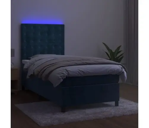Atsperu Gulta Ar Matraci, Led, Tumši Zils Samts, 100X200 Cm Vidaxl