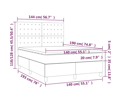 Kontinentaalvoodi Madrats Ja Led, Tumehall, 140X190 cm Samet