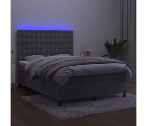 Atsperu Gulta Ar Matraci, Led, Gaiši Pelēks Samts, 140X200 Cm Vidaxl