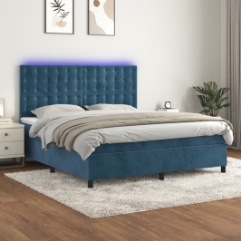 Atsperu Gulta Ar Matraci, Led, Tumši Zils Samts, 160X200 Cm Vidaxl