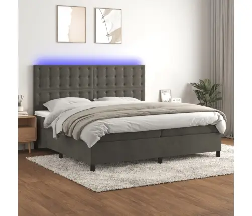 Kontinentaalvoodi Madrats Ja Led, Tumehall, 200X200 cm Samet