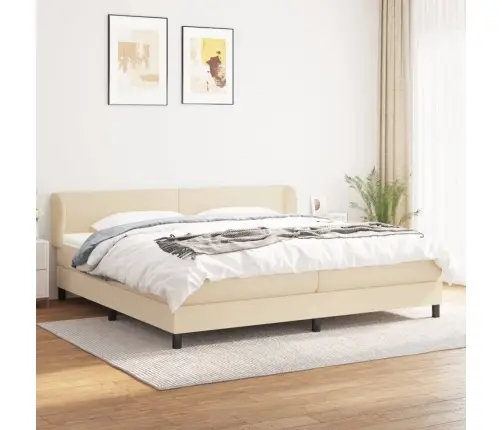 Atsperu Gultas Rāmis Ar Matraci, Krēmkrāsas Audums, 200X200 Cm Vidaxl