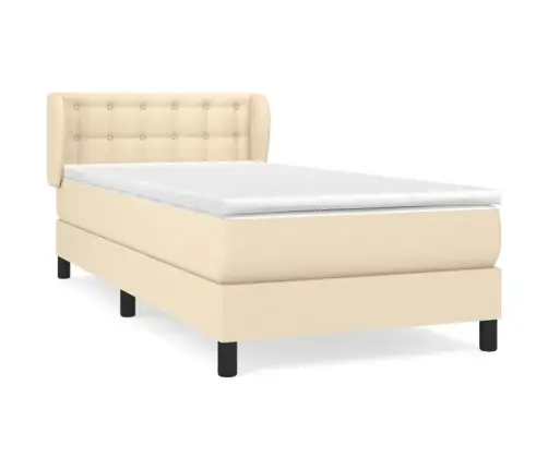 Lova Su Spyruoklėmis Ir Čiužiniu, Kreminė, 90X200 cm Audinys