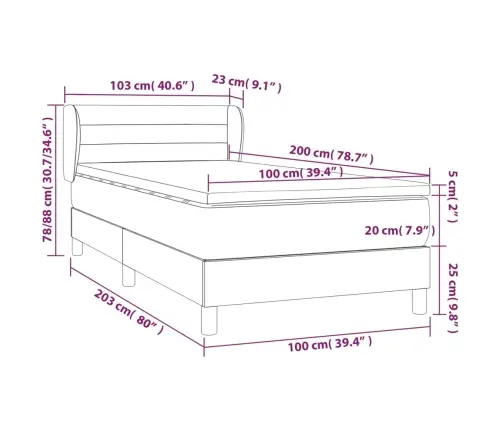Atsperu Gultas Rāmis Ar Matraci, Zils, 100X200 Cm, Audums Vidaxl