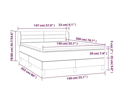 Atsperu Gulta Ar Matraci, Tumši Pelēka, 140X200 Cm, Audums Vidaxl