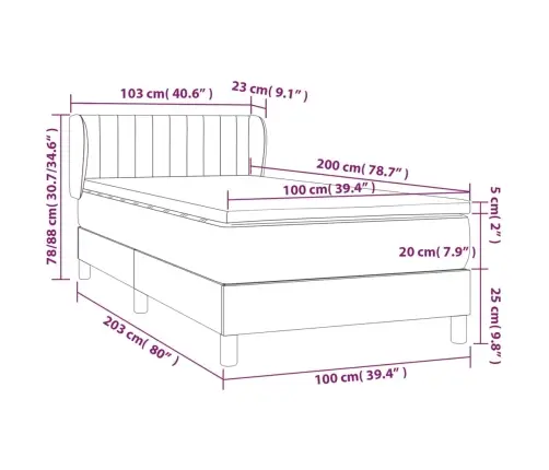 Atsperu Gultas Rāmis Ar Matraci, Tumši Pelēka Audums, 100X200Cm Vidaxl
