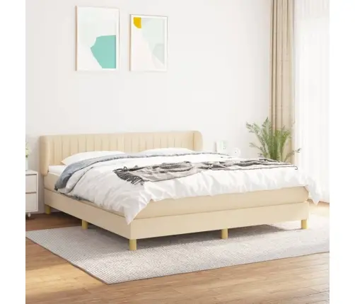 Lova Su Spyruoklėmis Ir Čiužiniu, Kreminė, 160X200 cm Audinys