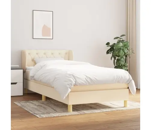 Atsperu Gultas Rāmis Ar Matraci, Krēmkrāsas, 80X200 Cm, Audums Vidaxl