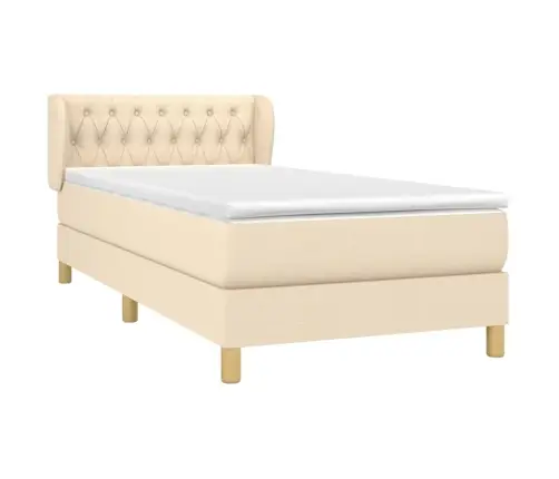 Atsperu Gultas Rāmis Ar Matraci, Krēmkrāsas, 100X200 Cm, Audums Vidaxl