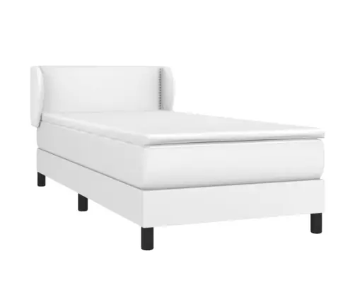 Lova Su Spyruoklėmis Ir Čiužiniu, Balta,100X200cm Dirbtinė Oda