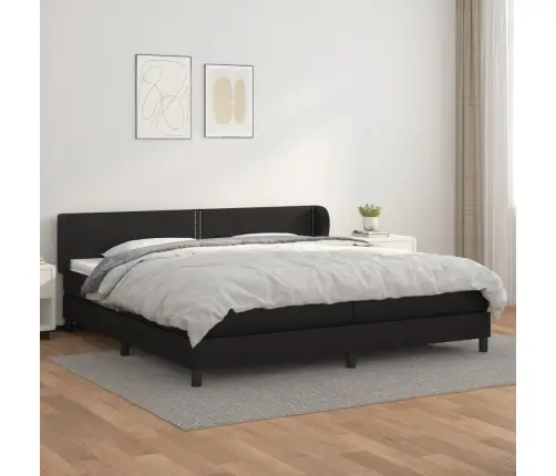 Lova Su Spyruoklėmis Ir Čiužiniu, Juoda, 200X200Cm Dirbtinė Oda