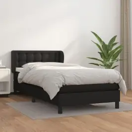 Lova Su Spyruoklėmis Ir Čiužiniu, Juoda, 80X200cm Dirbtinė Oda