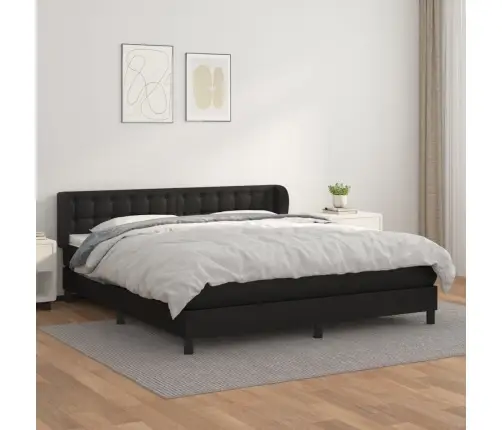 Lova Su Spyruoklėmis Ir Čiužiniu, Juoda 180X200cm Dirbtinė Oda