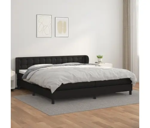 Lova Su Spyruoklėmis Ir Čiužiniu, Juoda, 200X200Cm Dirbtinė Oda