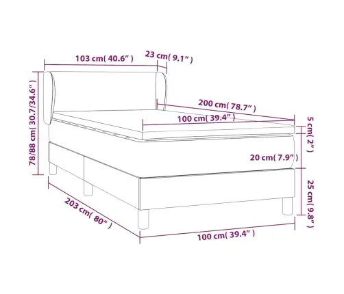 Atsperu Gulta Ar Matraci, Tumši Zils Samts, 100X200 Cm Vidaxl