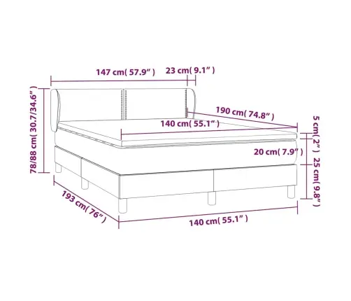 Kontinentaalvoodi Madratsiga, Helehall, 140X190 cm Samet