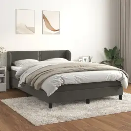 Lova Su Spyruoklėmis Ir Čiužiniu, Pilka, 140X200 cm Aksomas Lova Su Spyruoklėmis Ir Čiužiniu, Pilka, 140X200 cm Aksomas