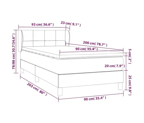 Atsperu Gulta Ar Matraci, Tumši Zils Samts, 90X200 Cm Vidaxl