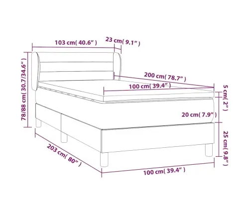 Atsperu Gulta Ar Matraci, Tumši Zils Samts, 100X200 Cm Vidaxl