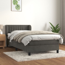 Atsperu Gulta Ar Matraci, Tumši Pelēka Samts, 90X190 Cm Vidaxl