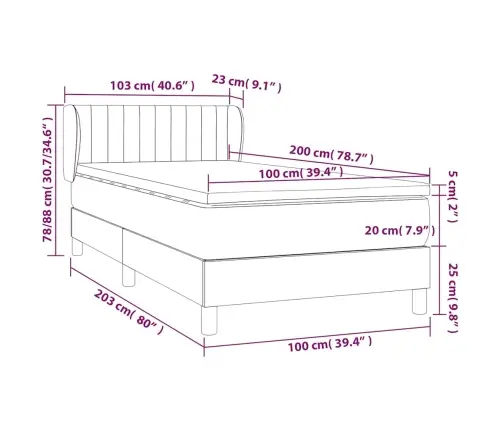 Atsperu Gulta Ar Matraci, Tumši Zils Samts, 100X200 Cm Vidaxl