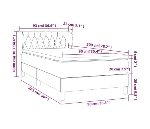 Atsperu Gulta Ar Matraci, Tumši Zils Samts, 90X200 Cm Vidaxl